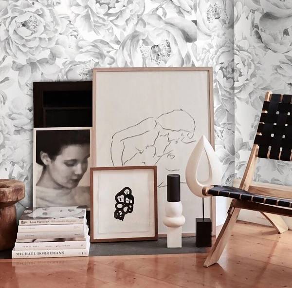 Behang Pioenen wit - papier - 200 x 250 x 1 cm