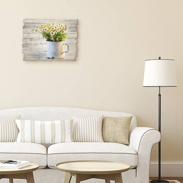 Holzbild Frühlingsgarten Echte Kamille Grün - Birke - 40 x 30 x 1 cm