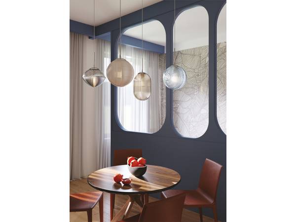 LED Pendelleuchte 4 flammig Kugelleuchte Blau - Grau - Silber - Weiß - Milchglas - Rauchglas - 26 x 250 x 26 cm