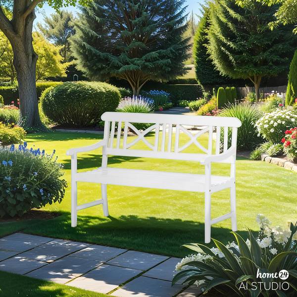 Gartenbank Eternal Akazie massiv - Weiß - Weiß - Breite: 128 cm
