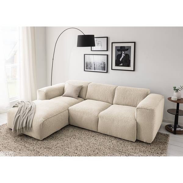 Ecksofa HUDSON 3-Sitzer mit Longchair Webstoff Saia: Beige - Breite: 251 cm - Longchair davorstehend links