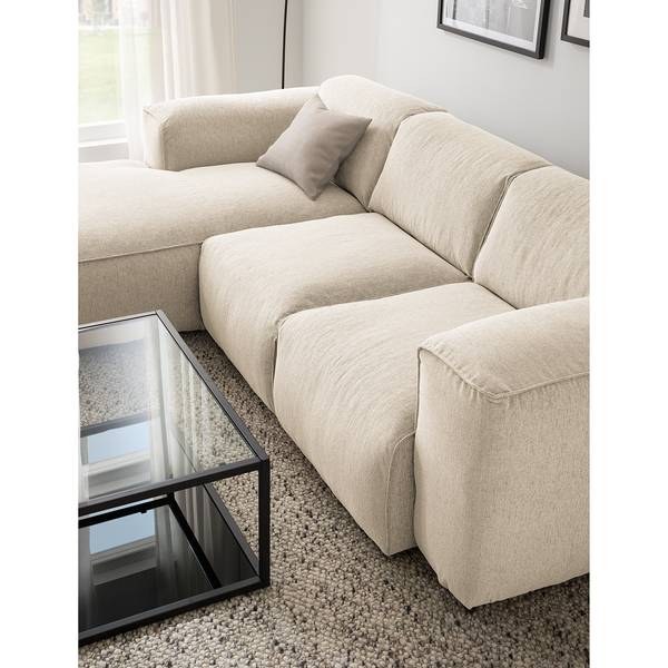 Ecksofa HUDSON 3-Sitzer mit Longchair Webstoff Saia: Beige - Breite: 251 cm - Longchair davorstehend links