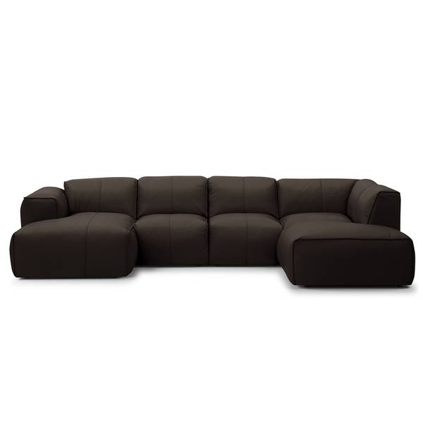 Wohnlandschaft HUDSON Echtleder Neka: Dunkelbraun - Longchair davorstehend links / Ottomane rechts