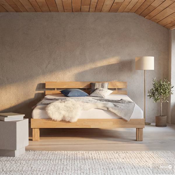 Massivholzbett AresWOOD Eiche Weißöl - 140 x 200cm - Mit Kopfteil