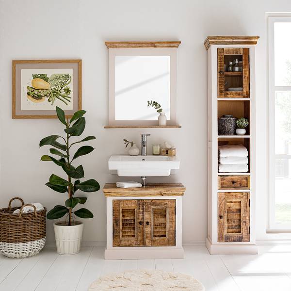 Badkamerspiegel Newhaven massief mangohout - mangohout/wit