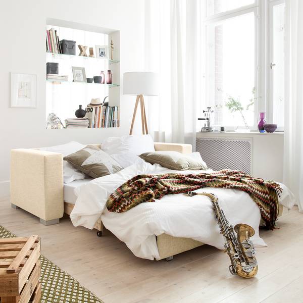 Slaapbank LATINA Basic stof Doran: crèmekleurig - Breedte: 193 cm