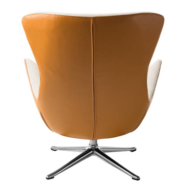 Sessel HEPBURN mit Kreuzfuß Webstoff Saia / Echtleder Neka: Beige / Cognac - Chrom glänzend