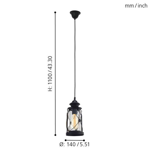 Hanglamp Bradford glas / staal - 1 lichtbron - zwart