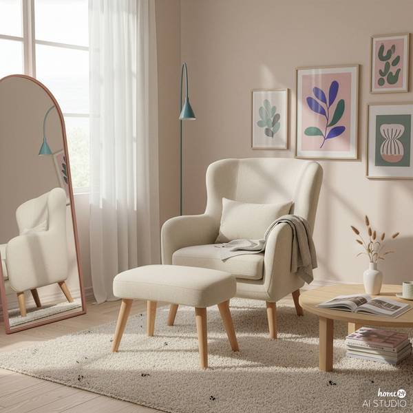 Fauteuil et repose-pieds RIBOLT Tissu Celia: Sahara