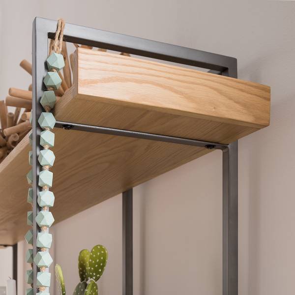 Bücherregal DHARAI - Breite 160 cm Echtholzfurnier / Metall - Eiche / Silber