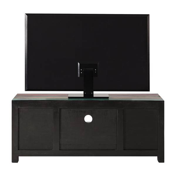 TV-Lowboard Goa III Mango teilmassiv - Mango Dunkelbraun / Blau