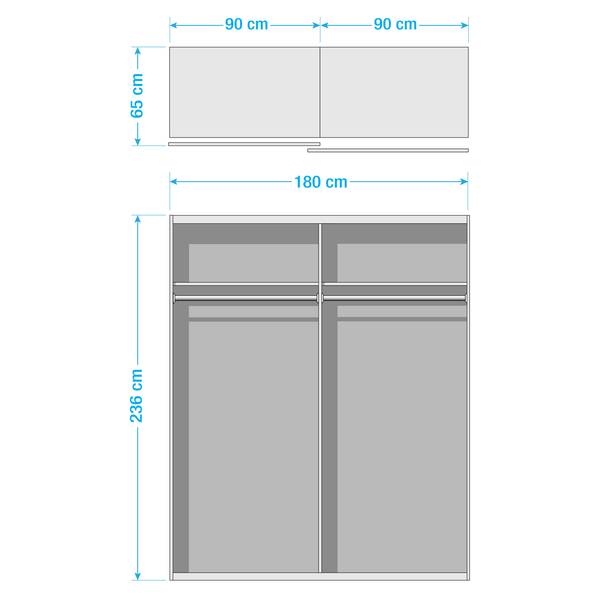 Schwebetürenschrank Easy Plus I Plankeneiche Dekor/ Glas Grey - Plankeneiche Dekor / Glas Grau - 180 x 236 cm