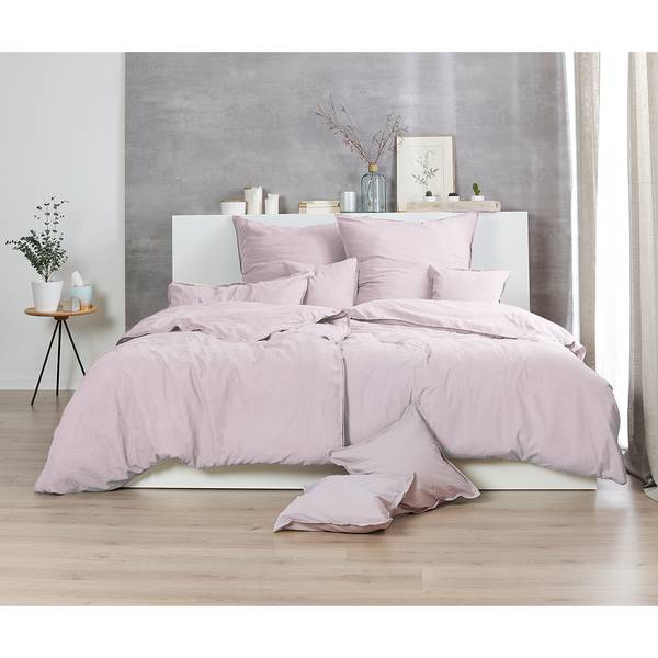 Stonewashed beddengoed Smood pure katoen - lichtroze - 135 x 200 cm + kussen 80 x 80 cm - 2-delig