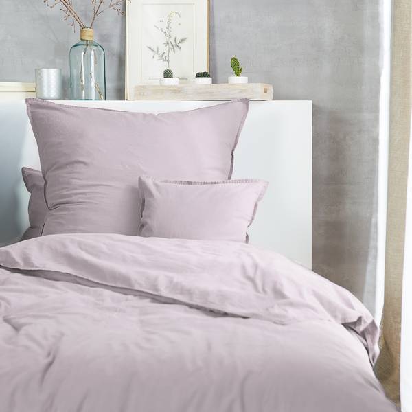 Stonewashed beddengoed Smood pure katoen - lichtroze - 135 x 200 cm + kussen 80 x 80 cm - 2-delig