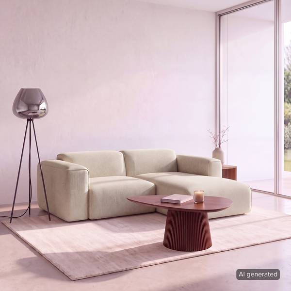 Ecksofa HUDSON 1,5-Sitzer mit Longchair Webstoff Saia: Beige - Longchair davorstehend rechts