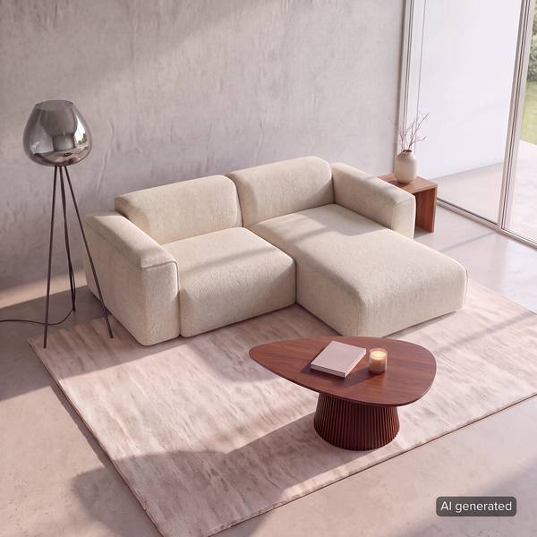 Ecksofa HUDSON 1,5-Sitzer mit Longchair Webstoff Saia: Beige - Longchair davorstehend rechts