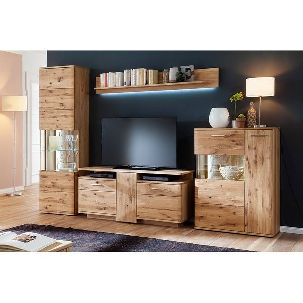 Highboard Ristiina II Eiche teilmassiv - Eiche Bianco / Eiche Bianco Dekor - Glastür links