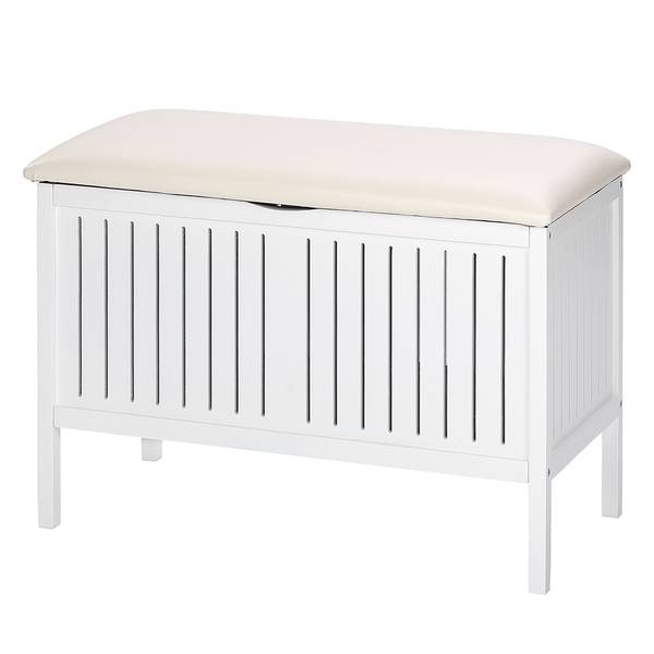 Sitzbank Oslo Walnuss massiv / Kunstleder - Weiß / Ecru