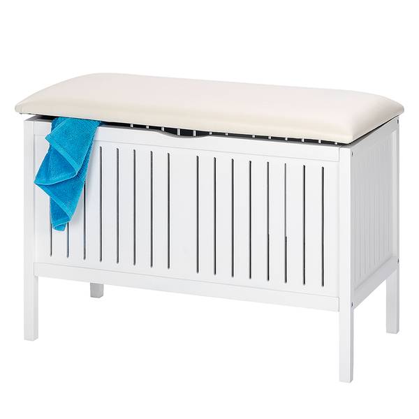 Sitzbank Oslo Walnuss massiv / Kunstleder - Weiß / Ecru