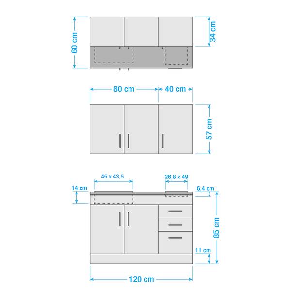 Single-Küchenzeile Toronto Weiß - Breite: 120 cm - Glaskeramik