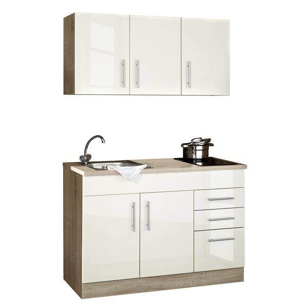 Single-keukenblok Toronto hoogglans crèmekleurig - Breedte: 120 cm - glaskeramiek