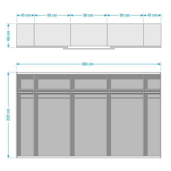 Schwebetürenschrank SKØP pure reflect Alpinweiß - 360 x 222 cm - 3 Türen