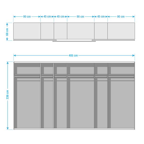 Schwebetürenschrank SKØP reflect+ Graphit - 405 x 236 cm - 3 Türen