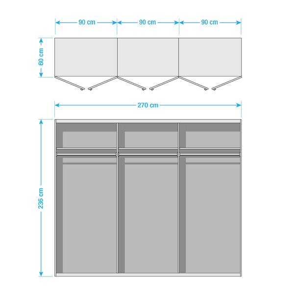 Draaideurkast SKØP pure reflect grafietkleurig/kristalspiegel - grafietkleurig - 270 x 236 cm