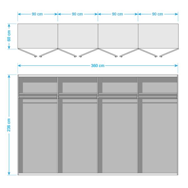 Drehtürenschrank SKØP pure gloss reflect Hochglanz Weiß / Weiß - 360 x 236 cm