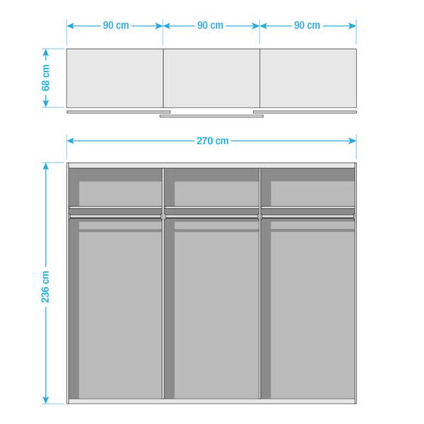Schwebetürenschrank SKØP pure Alpinweiß - 270 x 236 cm - 3 Türen