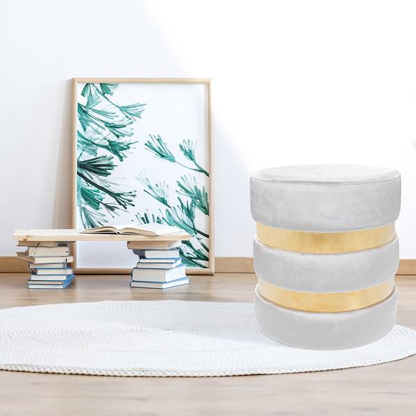 Hocker Novalie II Grenenhout, MDF, polyester, schuimstof - lichtgrijs