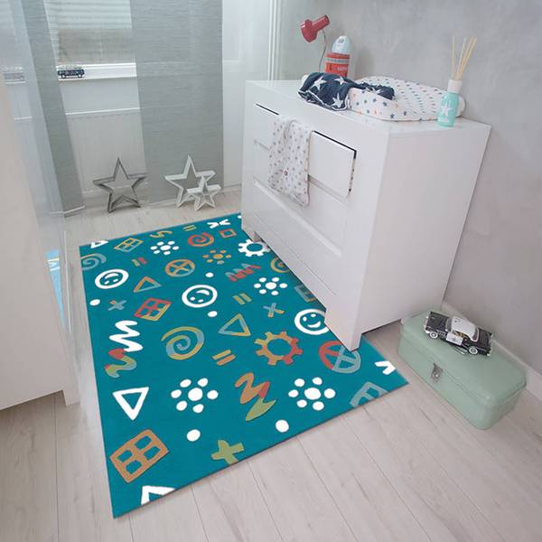 Kindervloerkleed Glowy Icons kunstvezels - blauw/meerdere kleuren