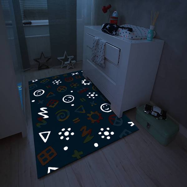 Kindervloerkleed Glowy Icons kunstvezels - blauw/meerdere kleuren