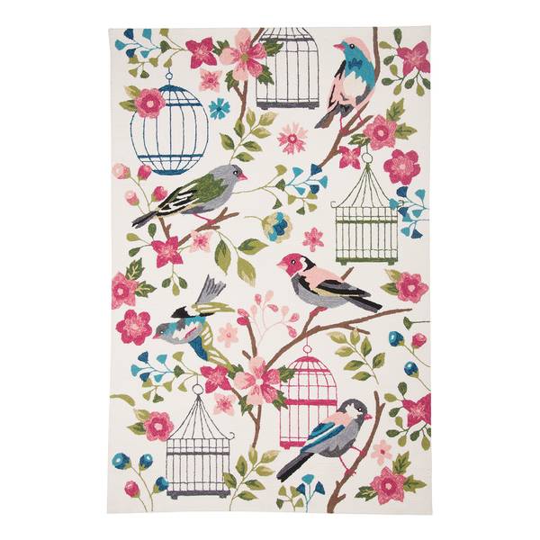In-/Outdoorteppich Rosetta Birds Kunstfaser - Creme / Pink - 160 x 230 cm