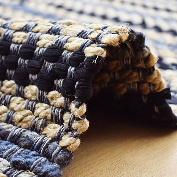 Kurzflorteppich Sienna 210 Baumwollstoff - Blau / Grau - 120 x 170 cm