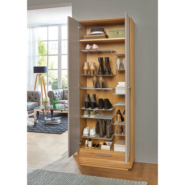 Schuhschrank Loveno Eiche teilmassiv / Metall - Taupe