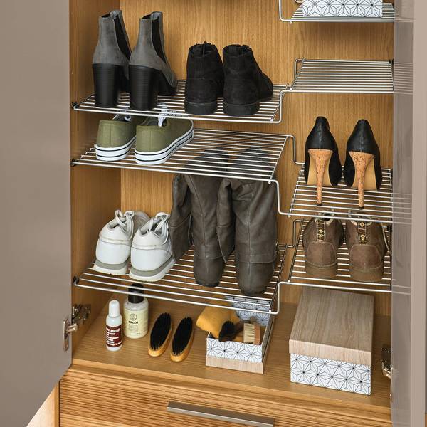 Schuhschrank Loveno Eiche teilmassiv / Metall - Taupe