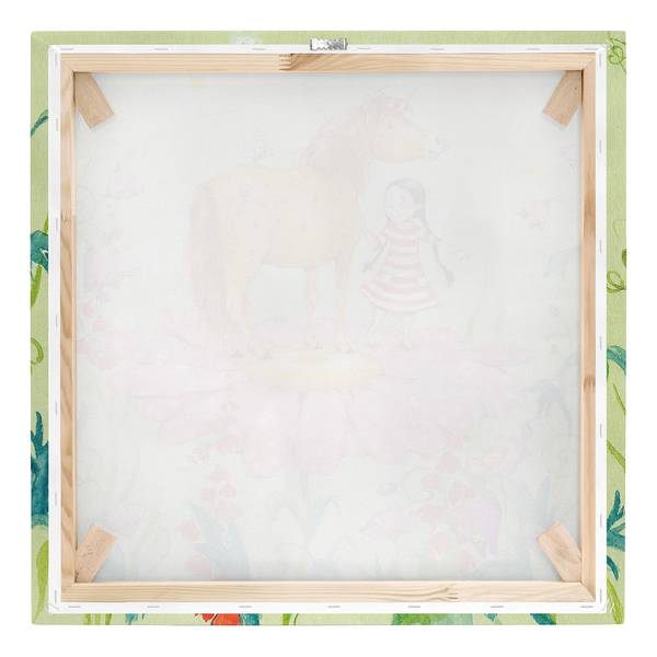 Tableau déco poney magique Toile / Épicéa massif - Multicolore - 40 x 40 cm