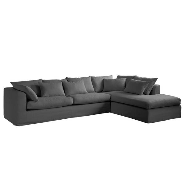 Hoekbank Breves Vlakweefsel - antracietkleurig - ottomane vooraanzicht rechts