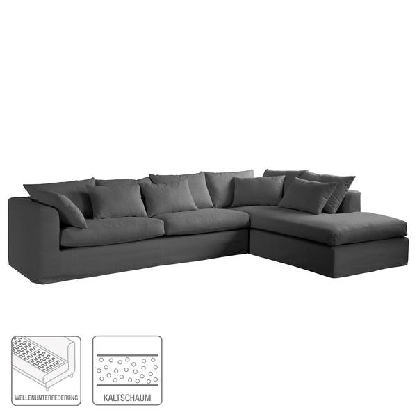 Hoekbank Breves Vlakweefsel - antracietkleurig - ottomane vooraanzicht rechts