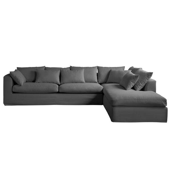 Hoekbank Breves Vlakweefsel - antracietkleurig - ottomane vooraanzicht rechts