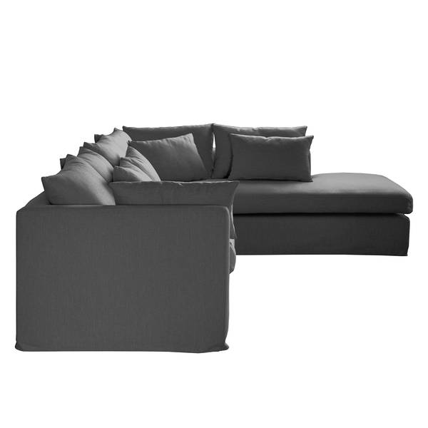 Hoekbank Breves Vlakweefsel - antracietkleurig - ottomane vooraanzicht rechts