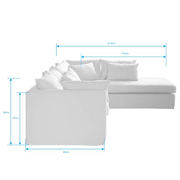 Hoekbank Breves Vlakweefsel - antracietkleurig - ottomane vooraanzicht rechts