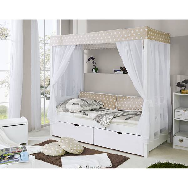Himmelbett Stern V Massivholz Kiefer, lackiert - Weiß