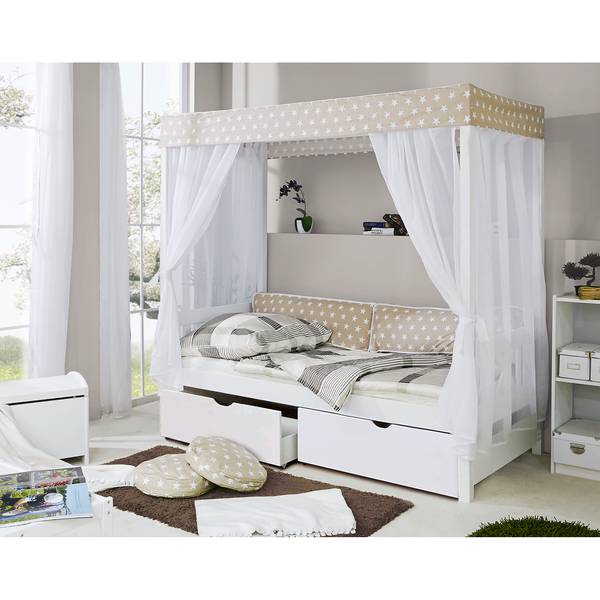Himmelbett Stern V Massivholz Kiefer, lackiert - Weiß