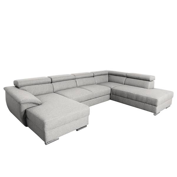 Zithoek Swaine geweven stof - lichtgrijs - chaise longue vooraanzicht links - met slaapfunctie