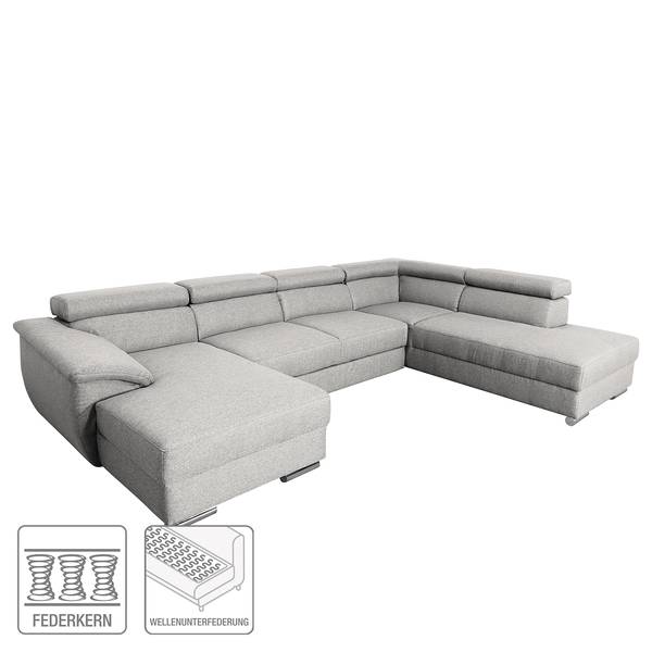 Zithoek Swaine geweven stof - lichtgrijs - chaise longue vooraanzicht links - met slaapfunctie