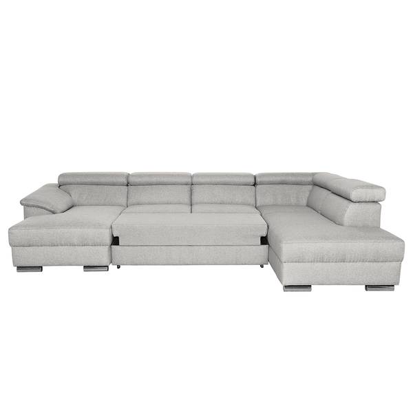 Zithoek Swaine geweven stof - lichtgrijs - chaise longue vooraanzicht links - met slaapfunctie