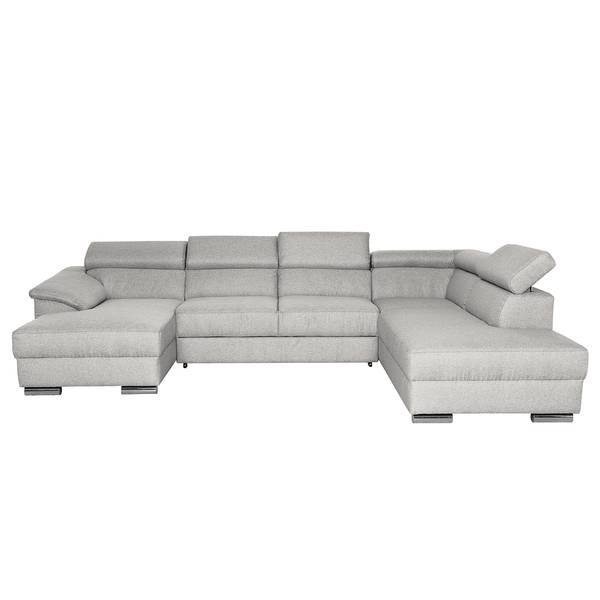 Zithoek Swaine geweven stof - lichtgrijs - chaise longue vooraanzicht links - met slaapfunctie