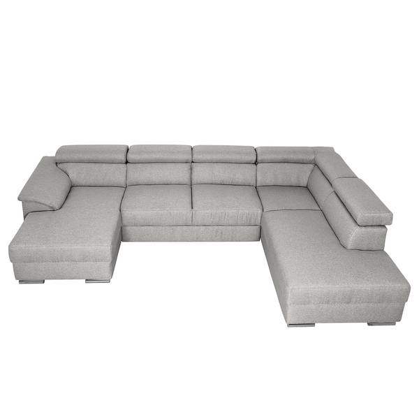 Zithoek Swaine geweven stof - lichtgrijs - chaise longue vooraanzicht links - met slaapfunctie